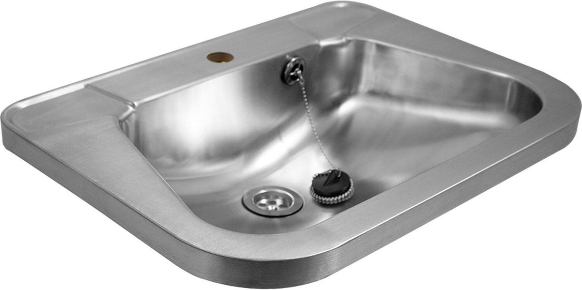 Vasque en inox Loggere Exclusiv I l x p x h : 560 x 420 x 155 mm avec trop-plein et trou pour robinetterie