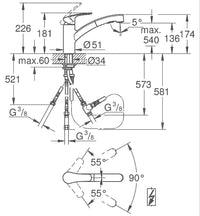 Mitigeur d'évier Grohe Eurosmart douchette extractible Saillie 227 mm