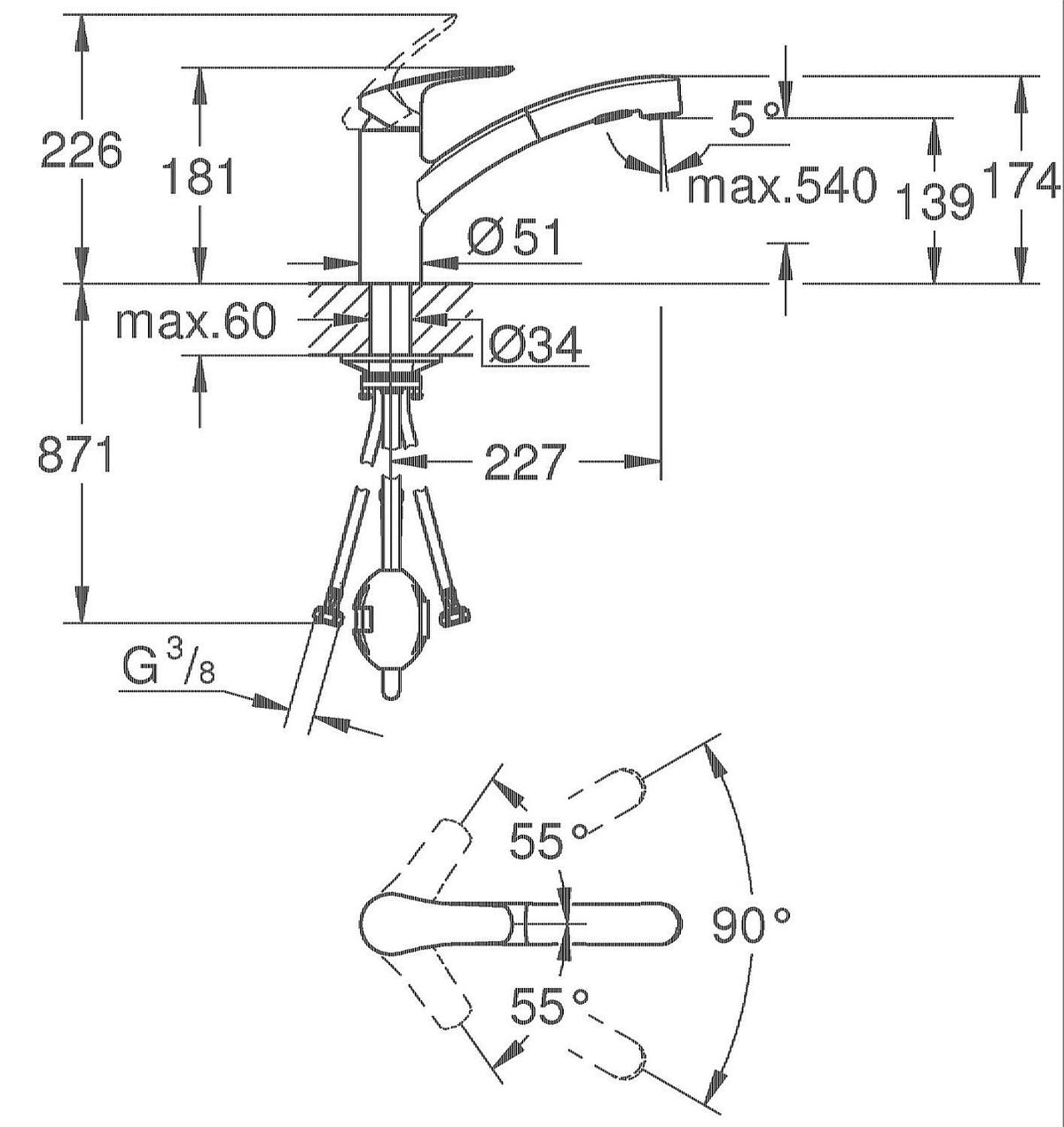 Mitigeur d'évier Grohe Eurosmart douchette extractible Saillie 227 mm