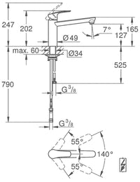 Mitigeur d'évier Grohe Eurosmart douchette extractible Saillie 227 mm