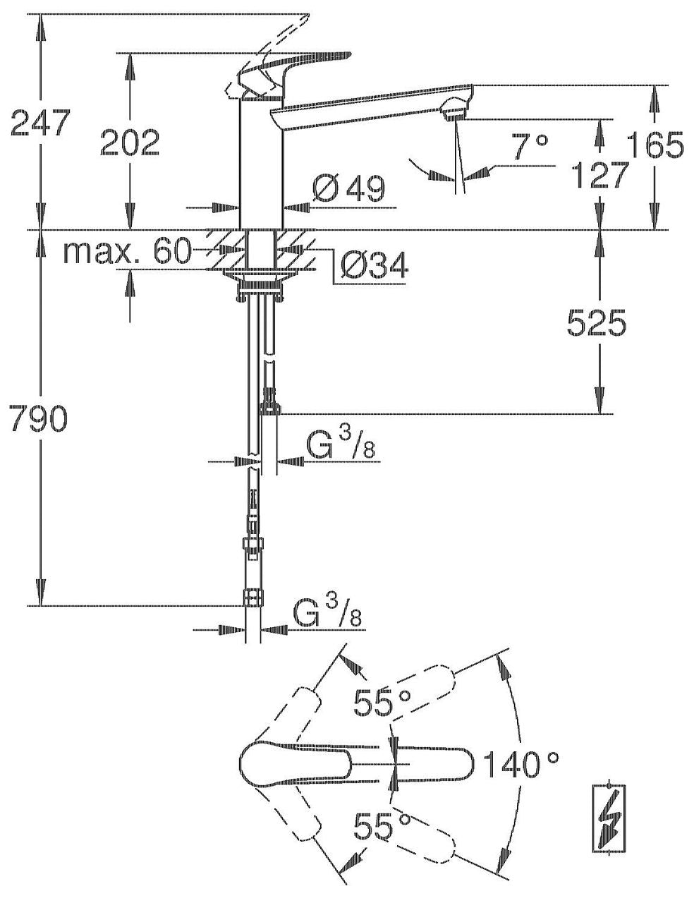 Mitigeur d'évier Grohe Eurosmart douchette extractible Saillie 227 mm