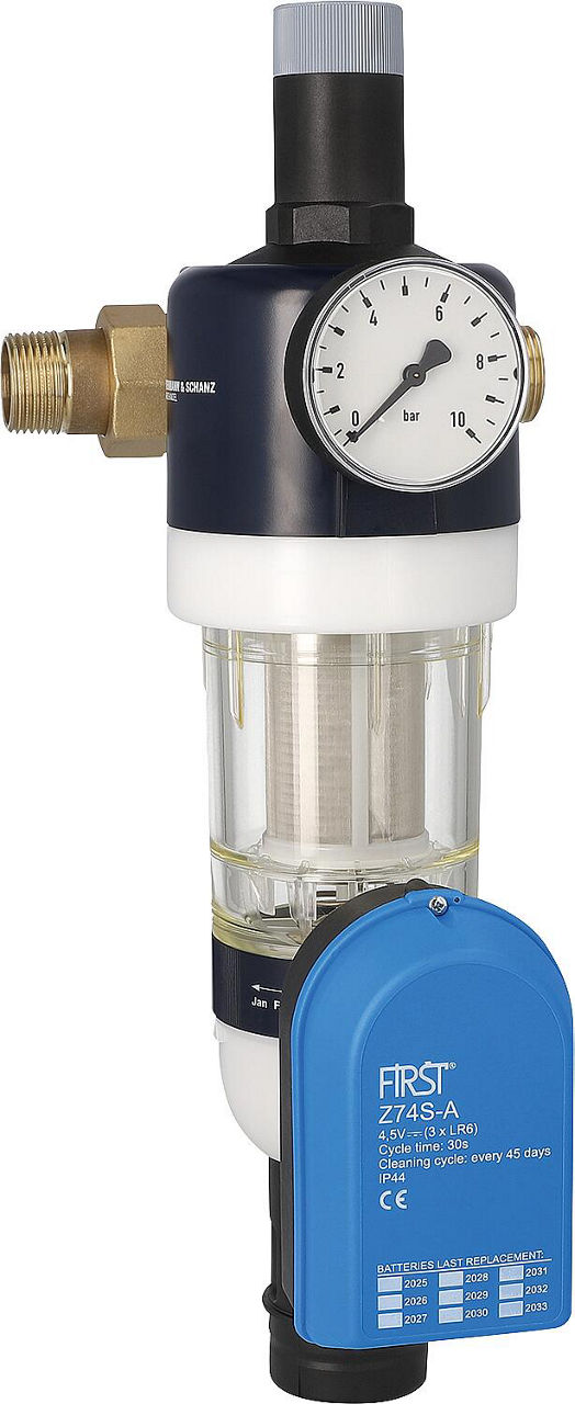 WS Station de filtration d'eau domestique DN25 (1") avec raccord, manomètre et rétrolavage automatique à piles