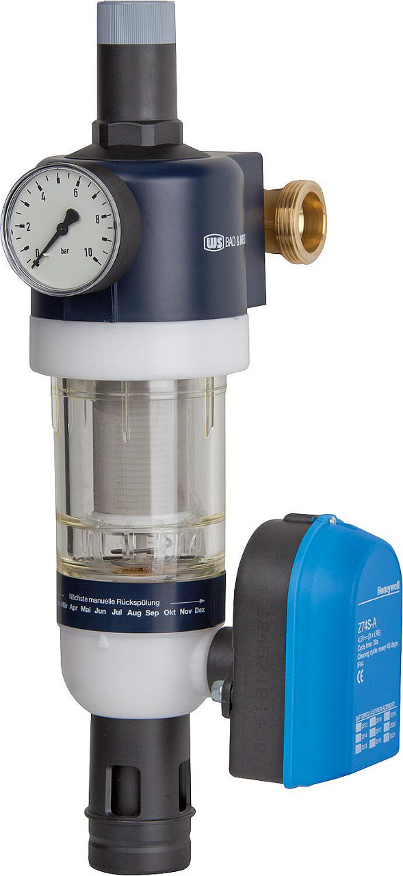 WS Station de filtration d'eau domestique DN25 (1") avec raccord, manomètre et rétrolavage automatique à piles