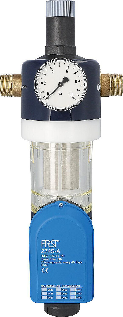 WS Station de filtration d'eau domestique DN25 (1") avec raccord, manomètre et rétrolavage automatique à piles
