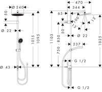 Hansgrohe Activera S 240 Duschsystem 1jet mit Handbrause Ø95mm und Kopfbrause Ø240mm verchromt