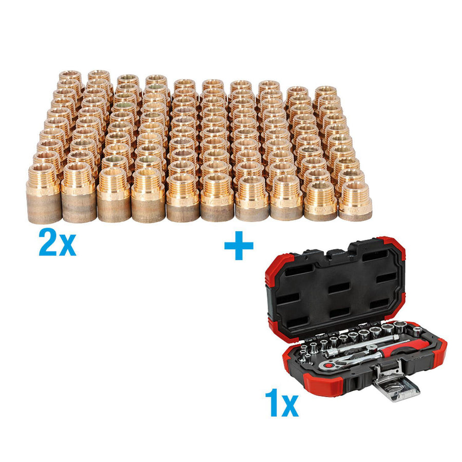 Kit rallonges de robinet bronze 100 pièces DN 15 (1/2") + jeu de cliquets GEDORE offert