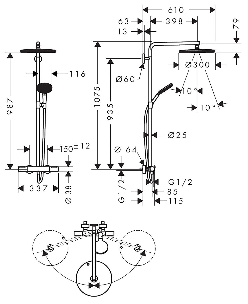 Hansgrohe Raindance Alive S Puro 300 1jet shower system with Ecostat Element chrome