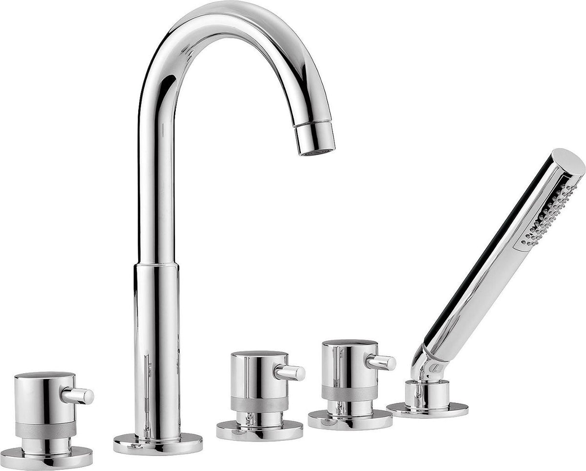 Mitigeur bord baignoire 5 trous Kos avec douchette stick, saillie 165 mm chromé