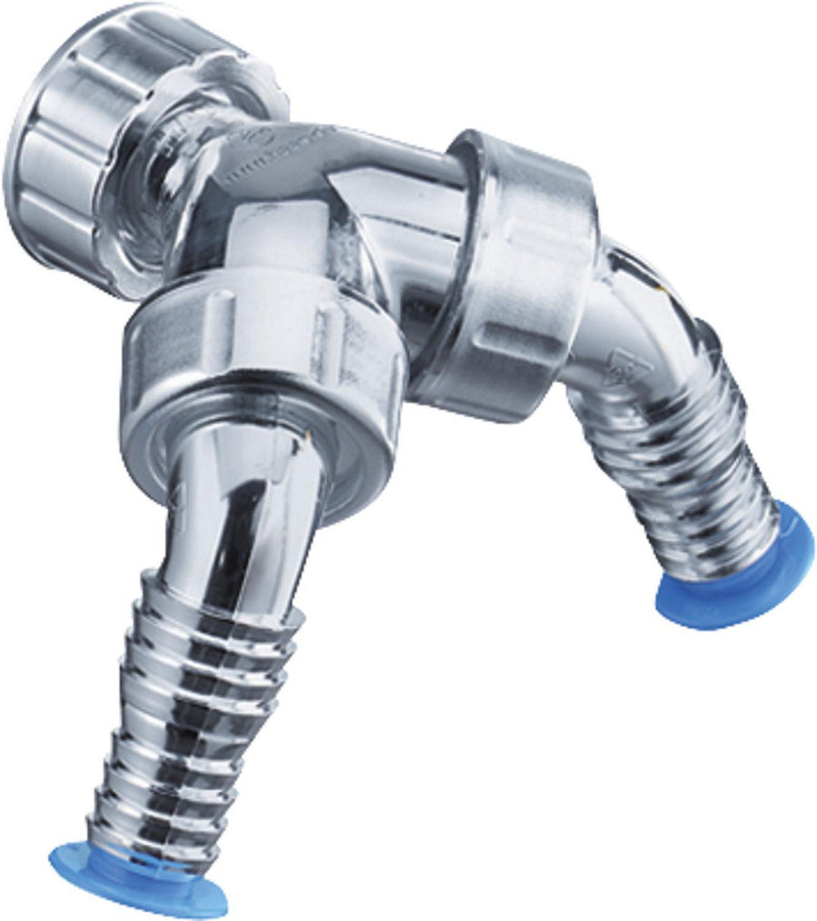 Raccord d'évacuation double chromé pour siphon encastré avec clapet anti-retour
