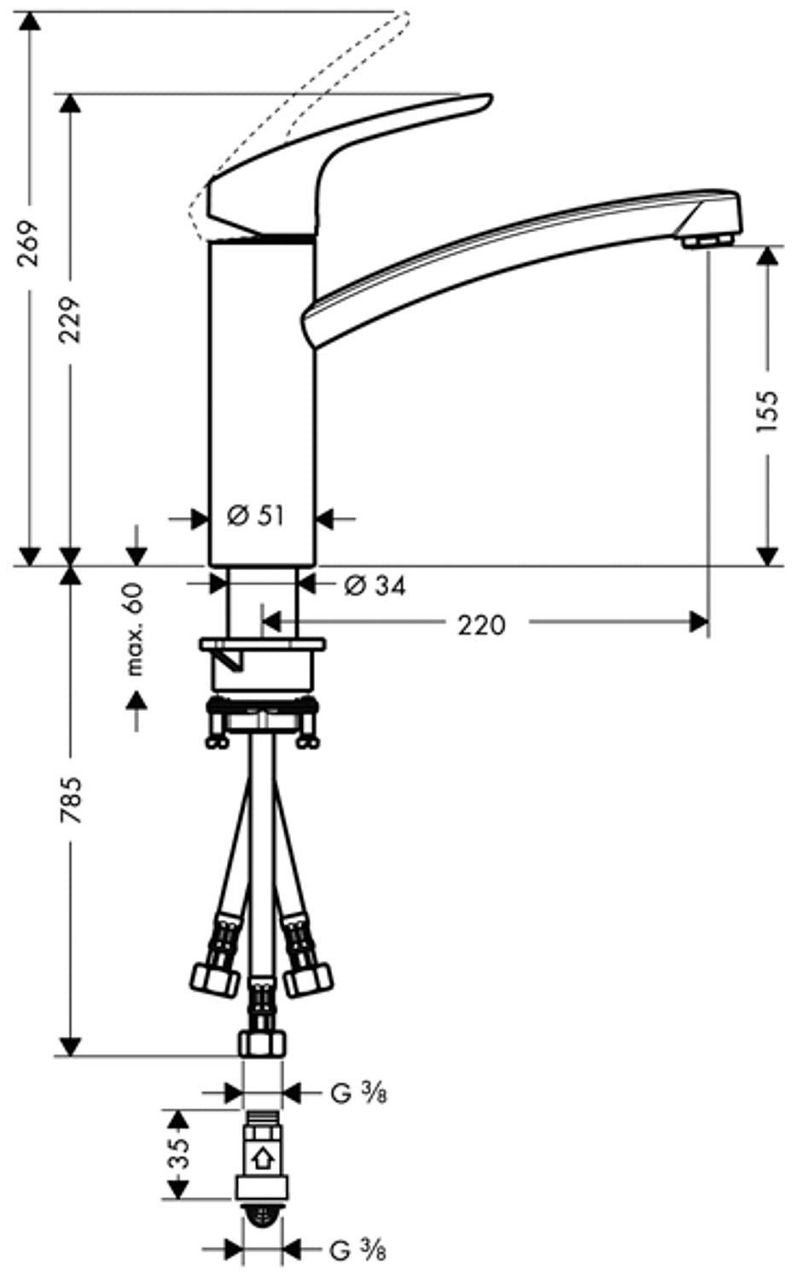 Mitigeur d'évier Hansgrohe Focus bec orientable saillie 220 mm