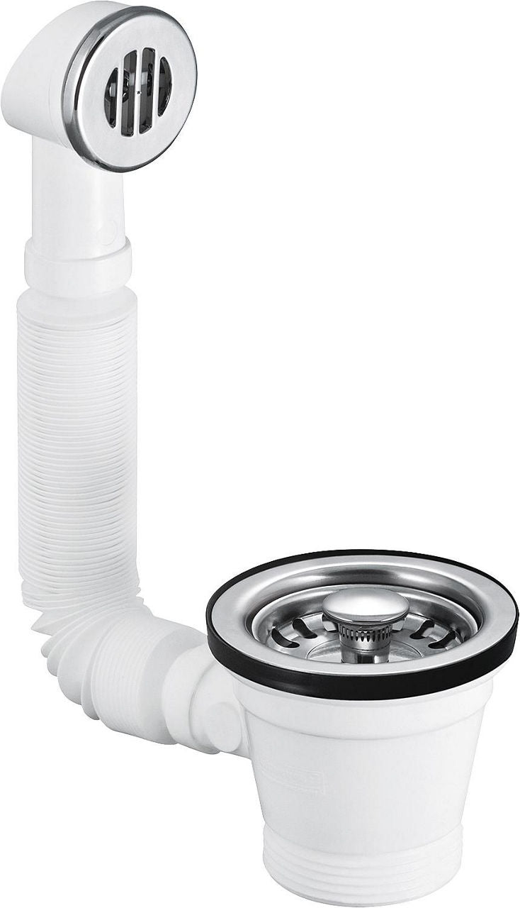 Bonde d'évier avec trop-plein flexible 1 1/2'' x 70 mm, insert inox, trop-plein rond
