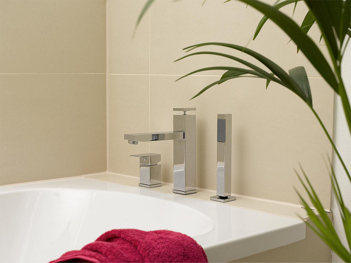 Mitigeur bord baignoire 3 trous Skyline avec douchette stick, saillie 210 mm, chromé