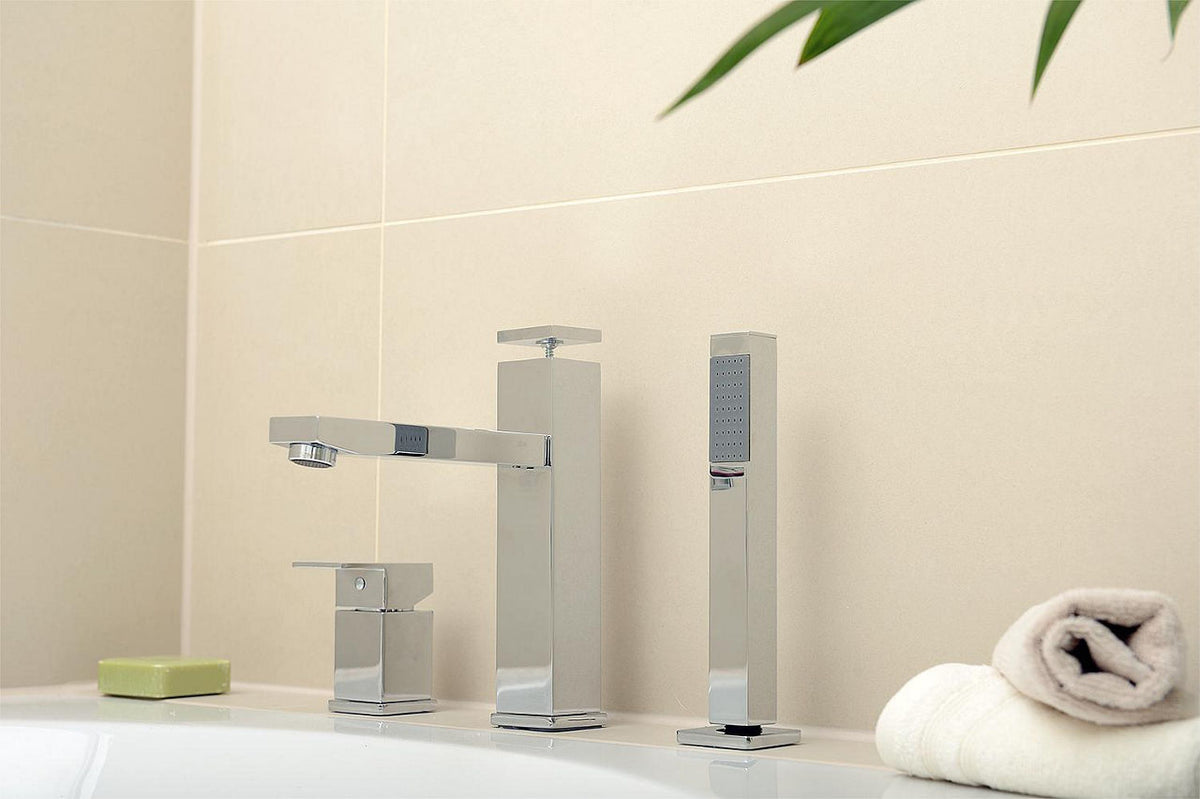 Mitigeur bord baignoire 3 trous Skyline avec douchette stick, saillie 210 mm, chromé