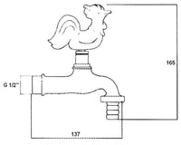 Robinet d'arrosage 'Coq' en laiton sans rosace, raccord flexible, raccord mural 1/2"