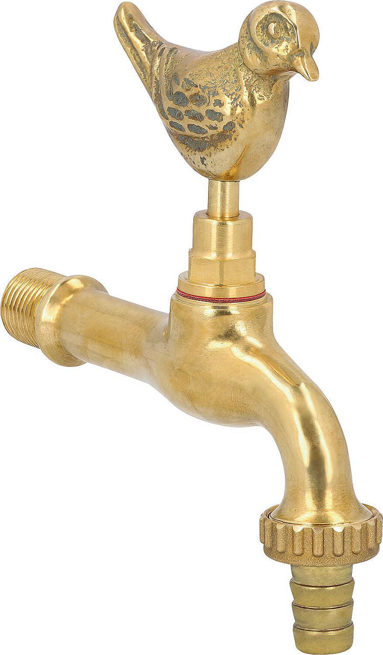 Robinet d'arrosage 'Oiseau' laiton sans rosace, raccord flexible, raccordement mural 1/2"