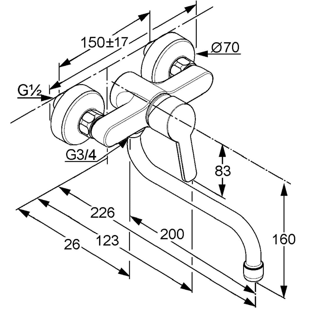 Mitigeur d'évier mural Kludi Logo Neo DN15 bec orientable