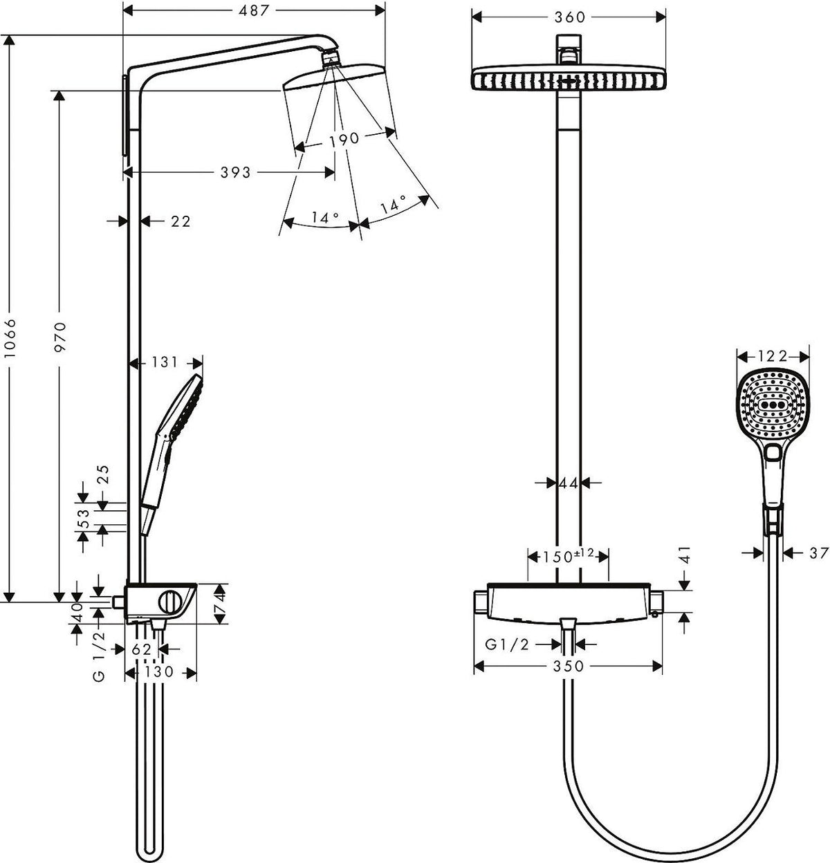 Hansgrohe Raindance Select 360 Thermostatic Shower System with 360x190 mm Chrome Overhead Shower