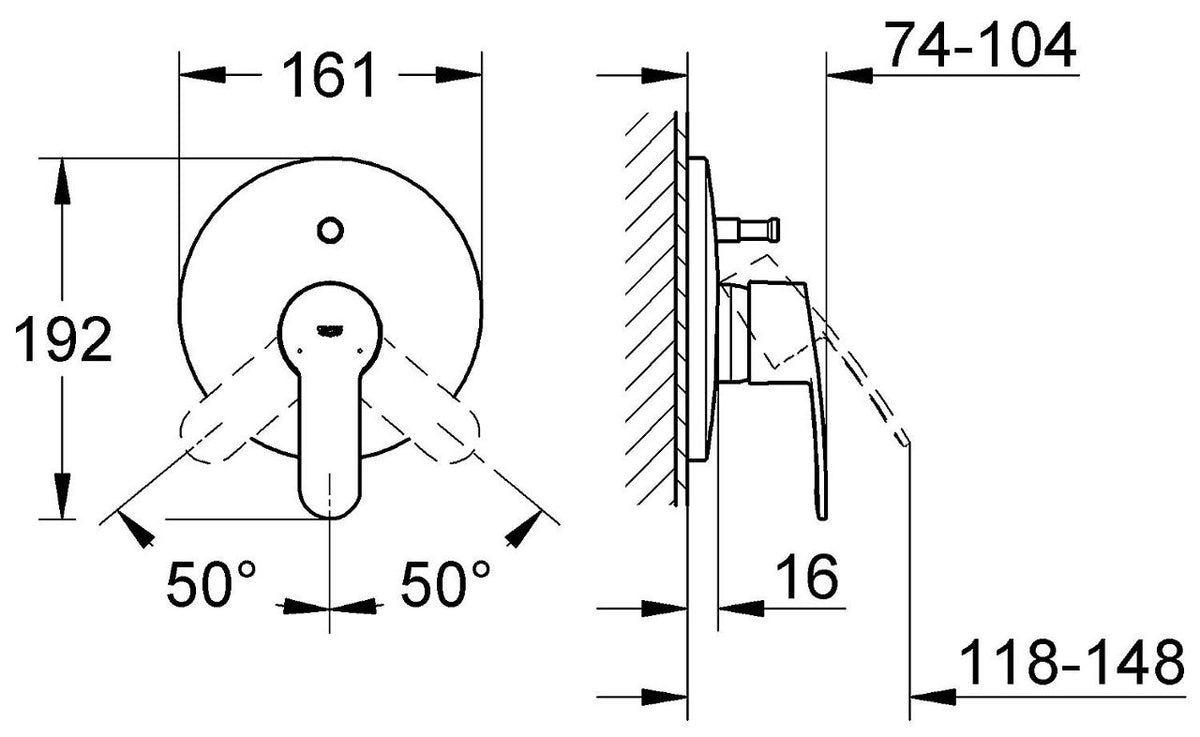 Mitigeur bain/douche encastré Grohe Eurostyle Cosmopolitan rosace Ø 161 mm chromé