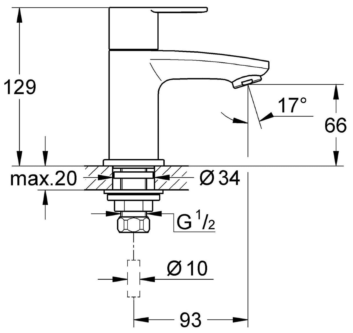 Robinet sur colonne Grohe Eurostyle Cosmopolitan saillie 93 mm chromé