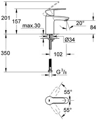 Mitigeur de lavabo Grohe Eurostyle saillie 102 mm chromé