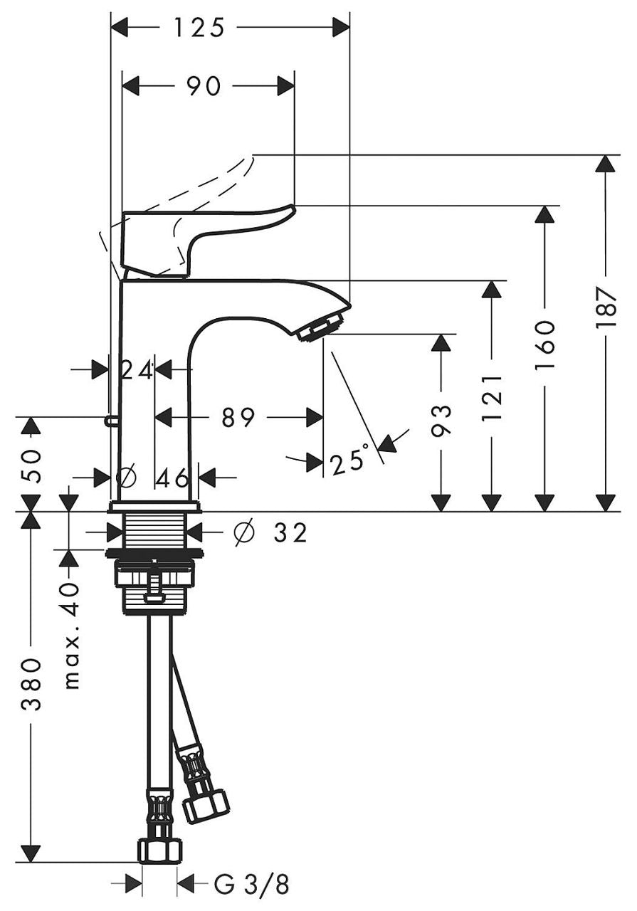 Mitigeur de lavabo Hansgrohe Metris saillie 89 mm chromé