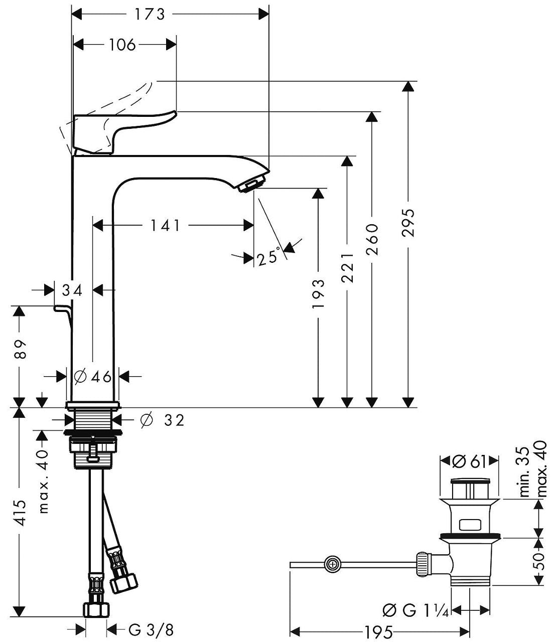 Mitigeur de lavabo Hansgrohe Metris saillie 141 mm chromé