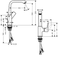 Mitigeur de lavabo Hansgrohe Metris saillie 155 mm chromé