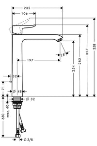 Mitigeur de lavabo Hansgrohe Metris 260 saillie 197 mm chromé