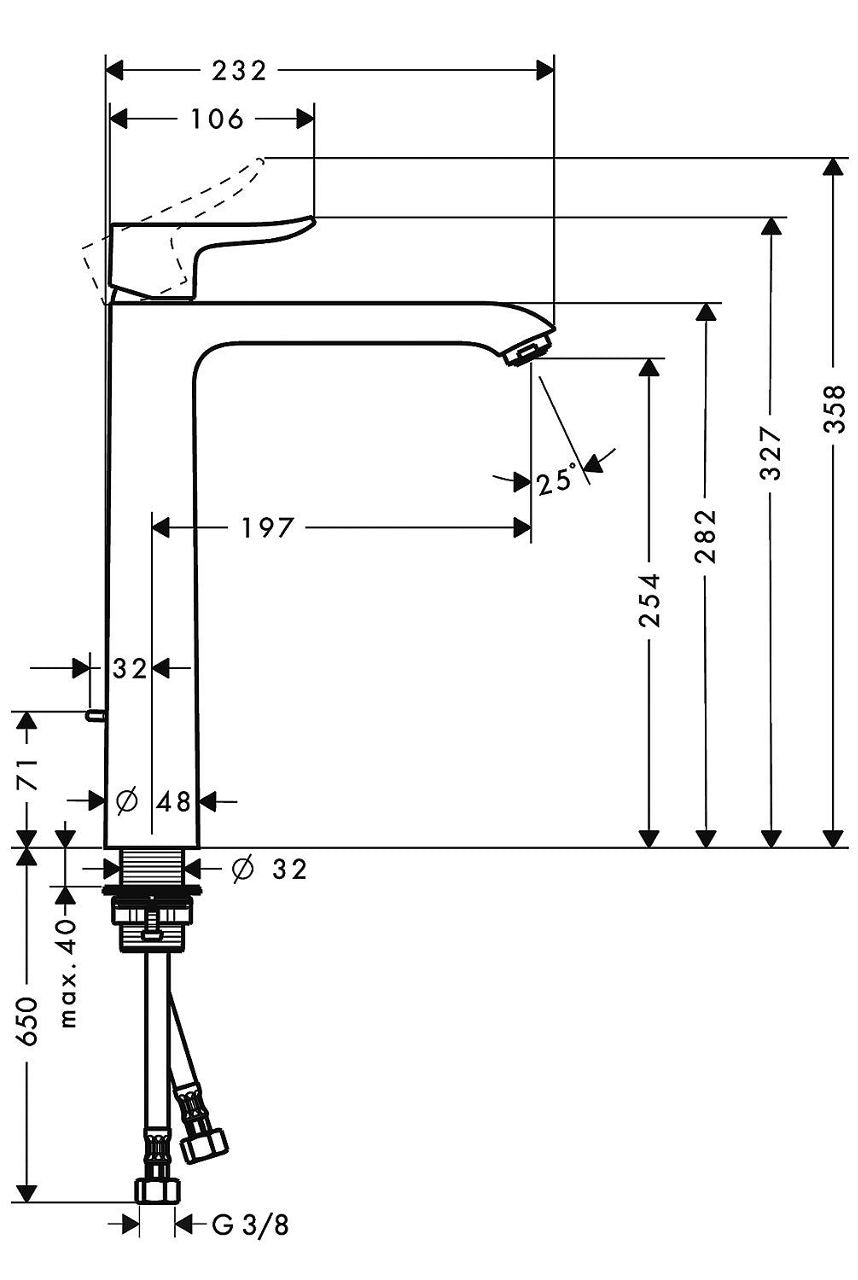 Mitigeur de lavabo Hansgrohe Metris 260 saillie 197 mm chromé