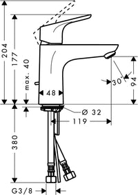 Mitigeur de lavabo Hansgrohe Focus saillie 119 mm chromé