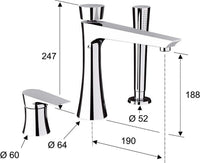 Mitigeur bord baignoire 3 trous Diva avec douchette stick saillie 190 mm chromé