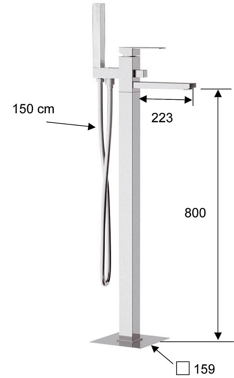 Mitigeur bain-douche sur pied Skyline avec douchette stick + corps encastrement, saillie 223 mm, chromé