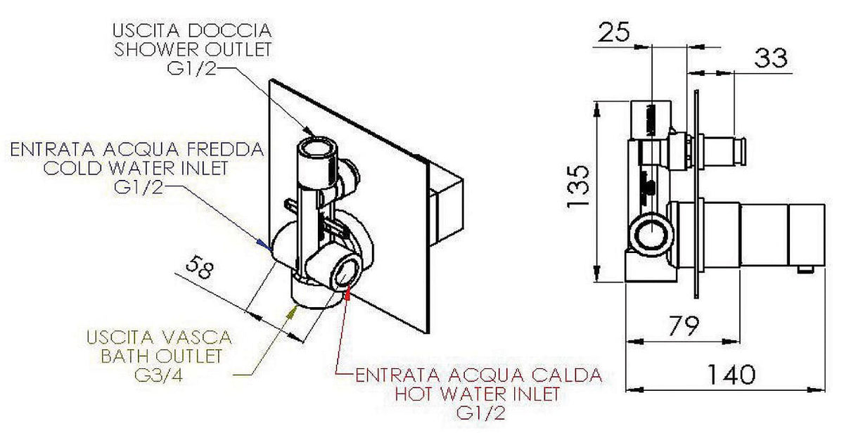 Thermostatique bain-douche encastré Skyline rosace 155x155 mm chromé