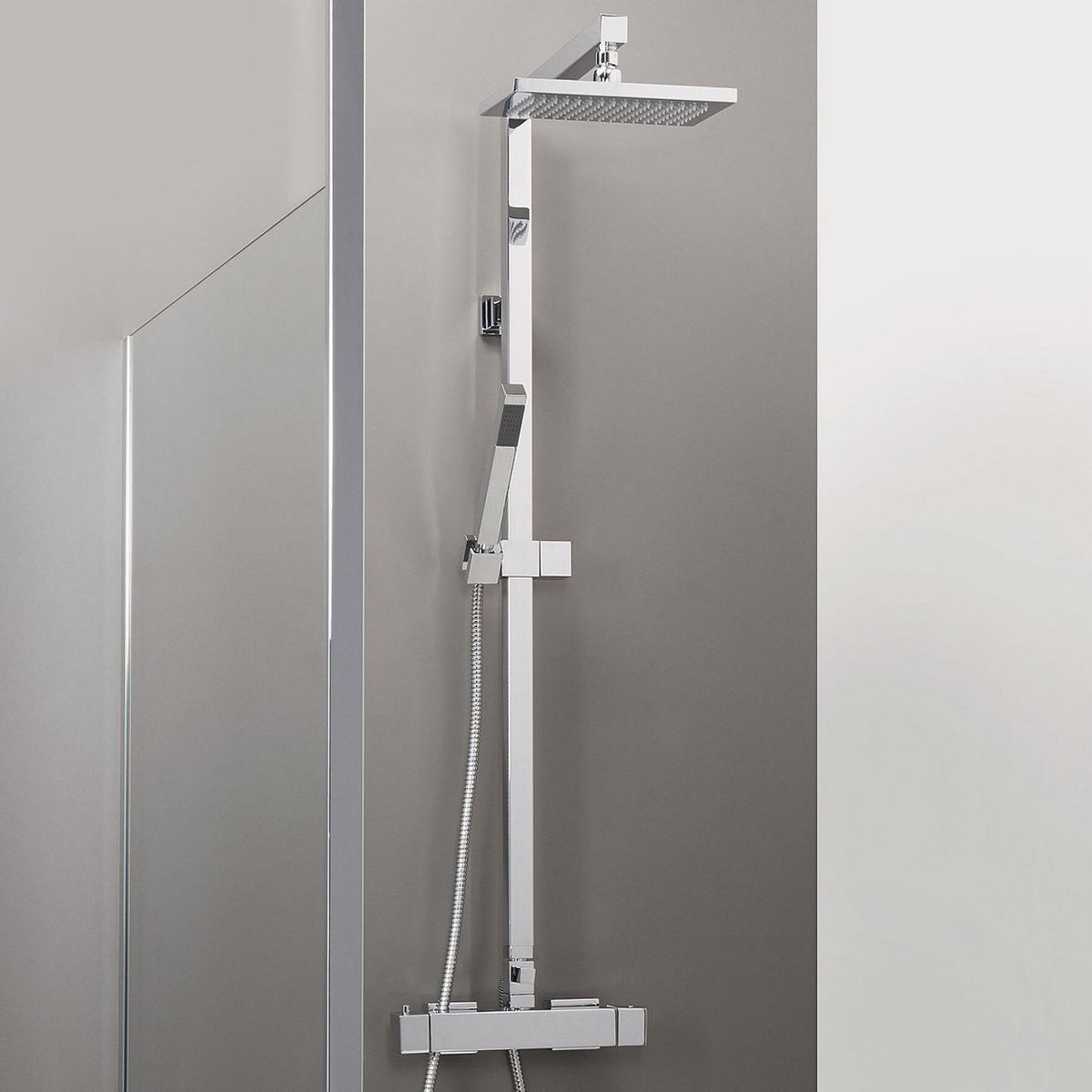 Duschsäule Skyline mit Thermostat, Kopfbrause 240x140 mm und Stabbrause Chrom