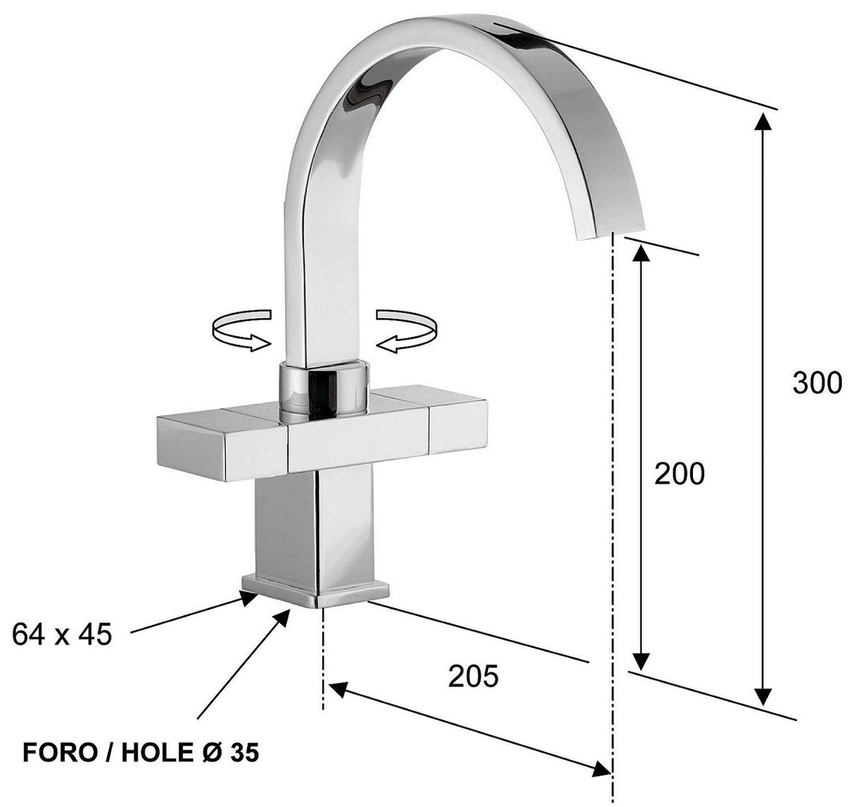 Mélangeur de lavabo Evenes Skyline saillie 205mm chromé