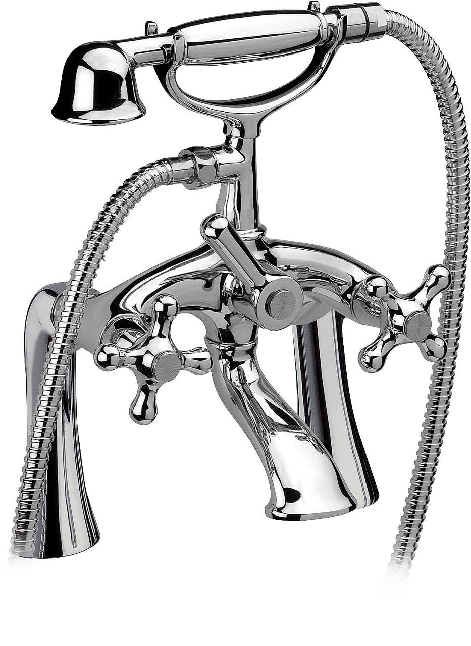 Mitigeur bord baignoire 2 poignées Retro avec douchette saillie 185 mm chromé