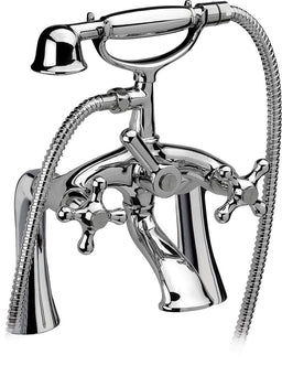 Mitigeur bord baignoire 2 poignées Retro avec douchette saillie 185 mm chromé