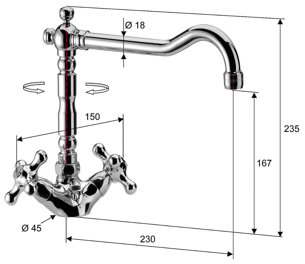 Mélangeur de lavabo Evenes Retro saillie 230mm chromé