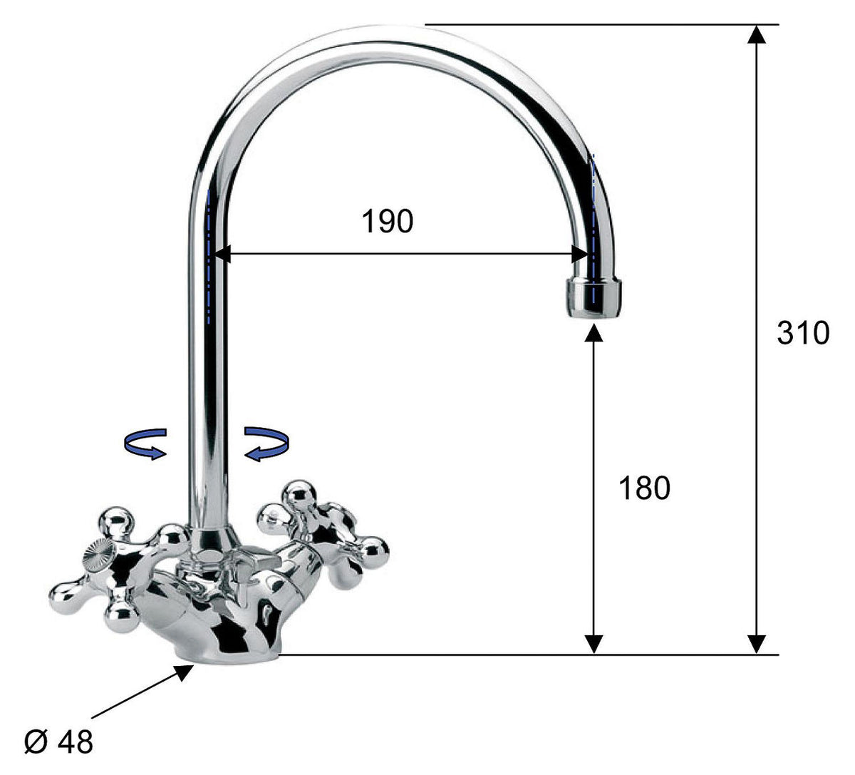 Mélangeur de lavabo Evenes Retro saillie 190mm chromé
