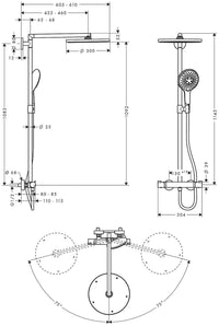 Hansgrohe Raindance Select Duschsystem mit Handbrause, Kopfbrause Ø 300 mm und Thermostat verchromt