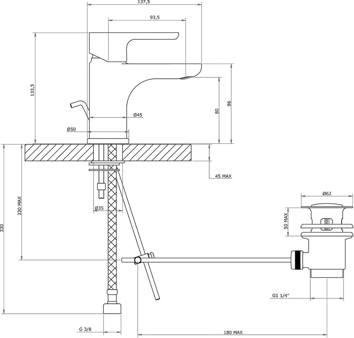 Mitigeur de lavabo Evenes Goodlife saillie 93mm chromé