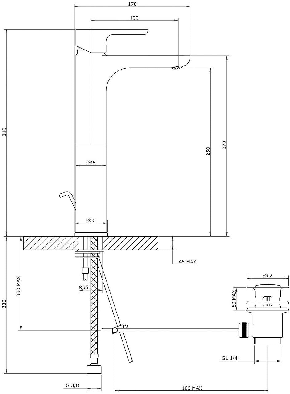 Mitigeur de lavabo Evenes Goodlife saillie 150mm chromé