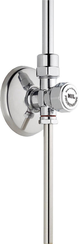 Vanne d'angle de prélèvement 1/2" chromée avec tube inox 8x100 mm et rosace coulissante