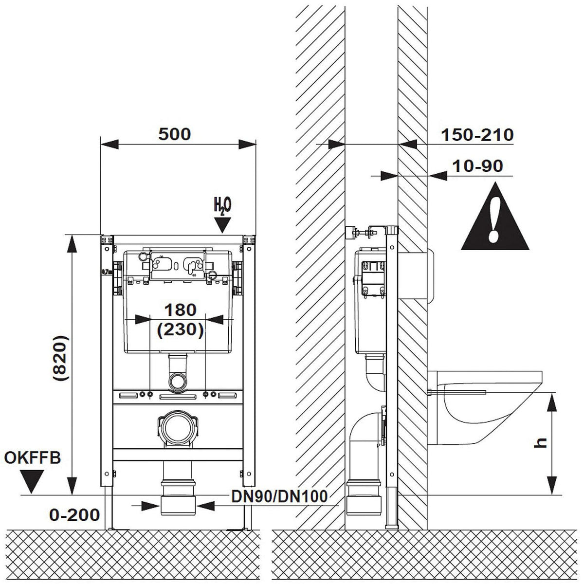 Bâti-support WC Evenes Duplo XS 820 mm avec réservoir encastré 187, commande par le haut/devant