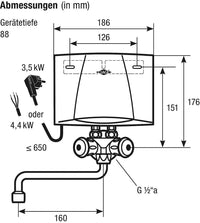 Clage M/SMB small instantaneous water heater, over sink, unvented, with mixer tap