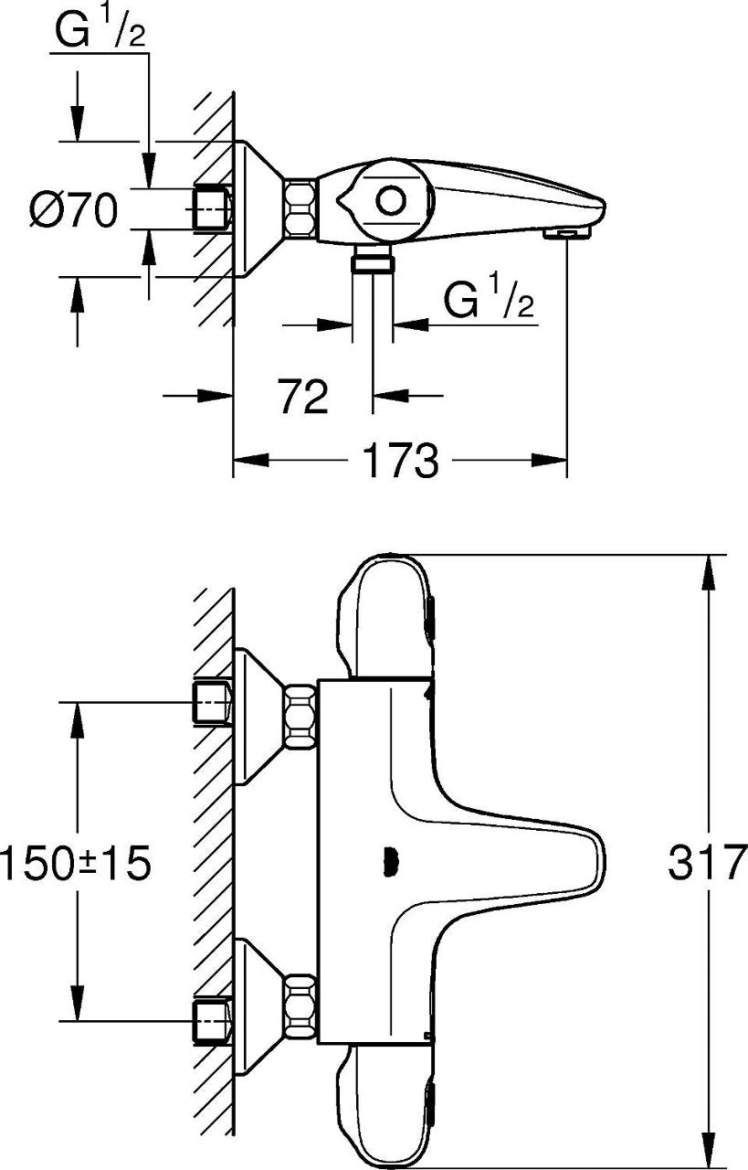 Thermostatique bain-douche apparent Grohe Grohtherm 1000 chromé