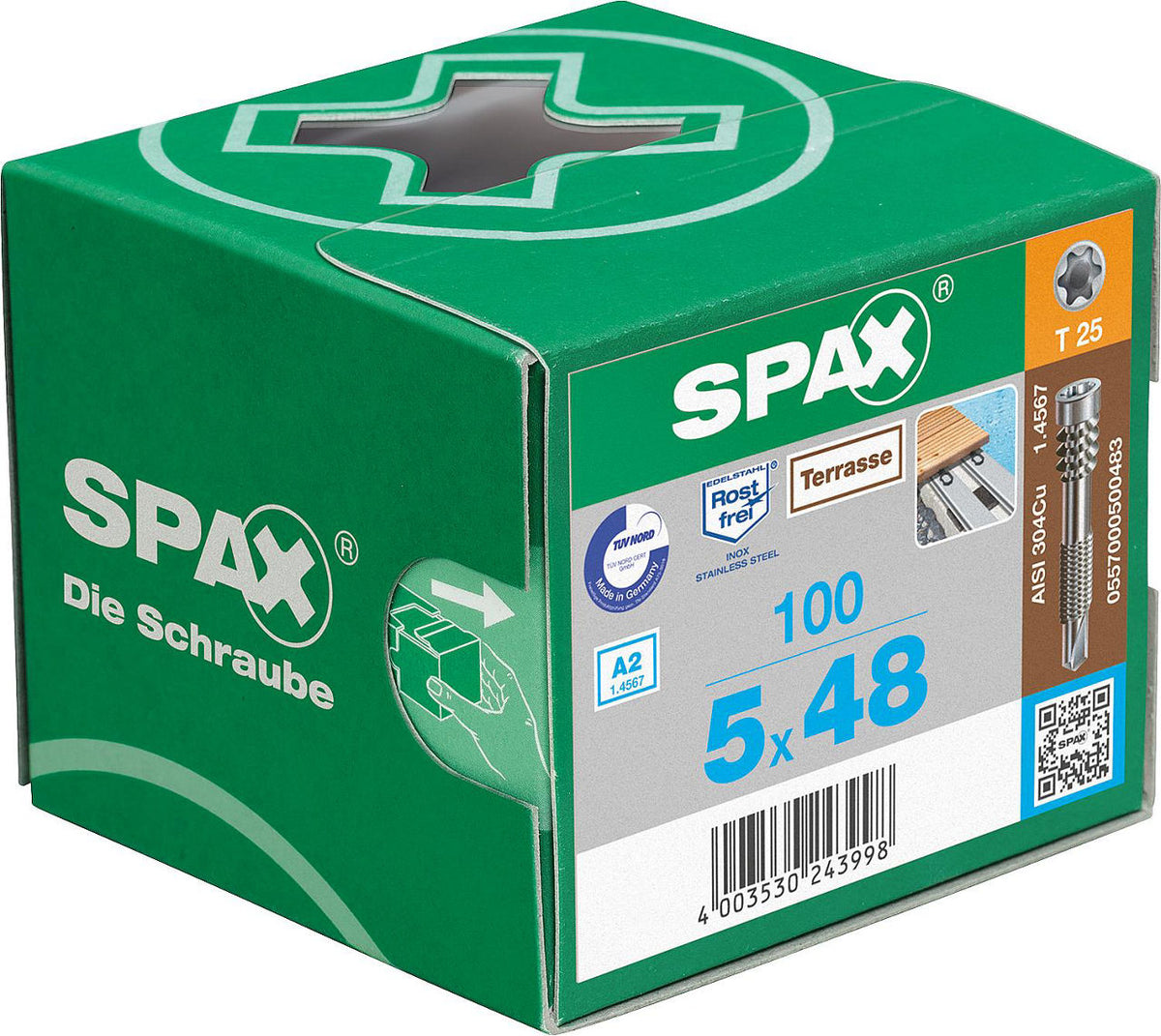 Vis de terrasse SPAX pour aluminium, inox A2, tête cylindrique