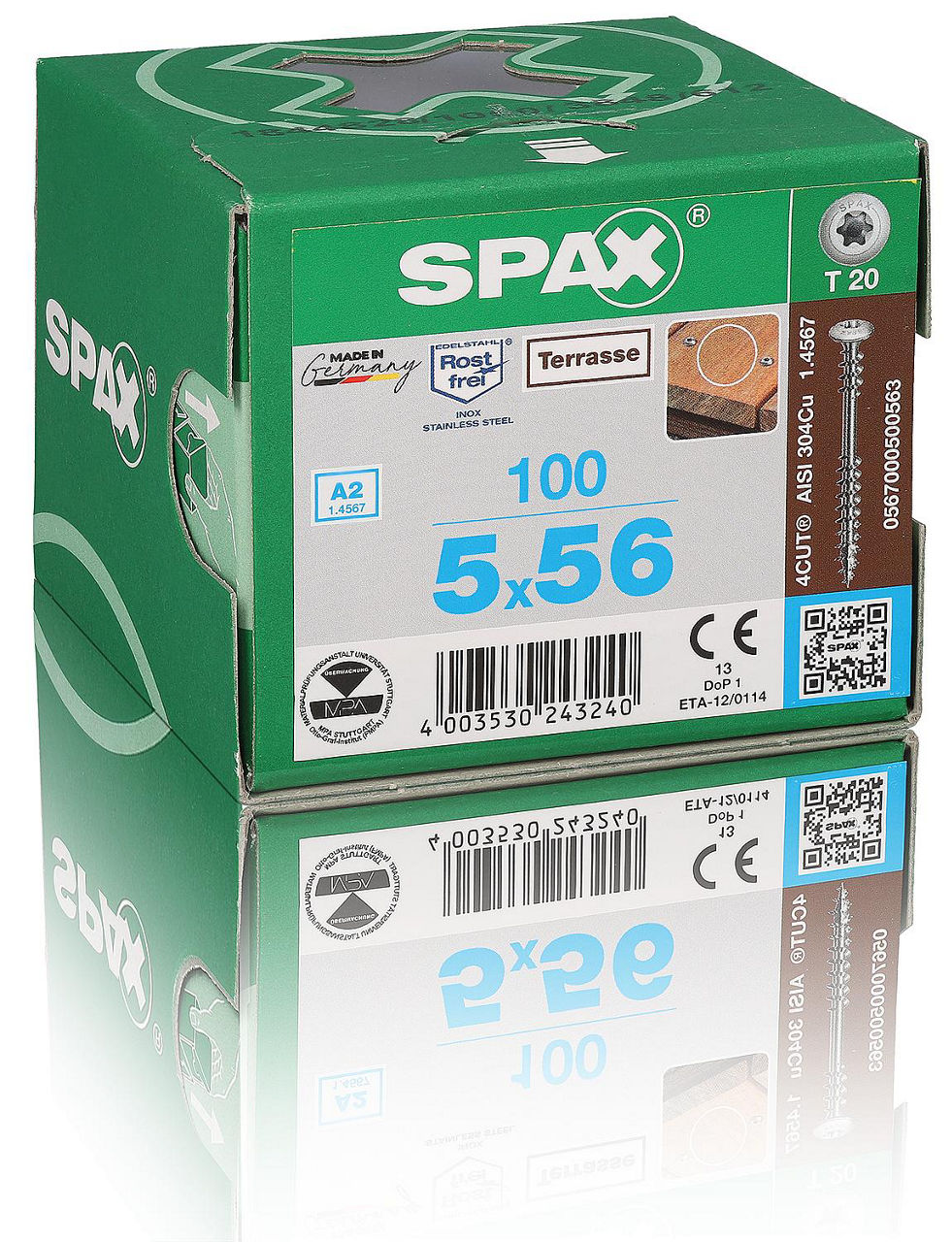 Vis de terrasse bois SPAX inox A2, filetage de fixation, tête bombée