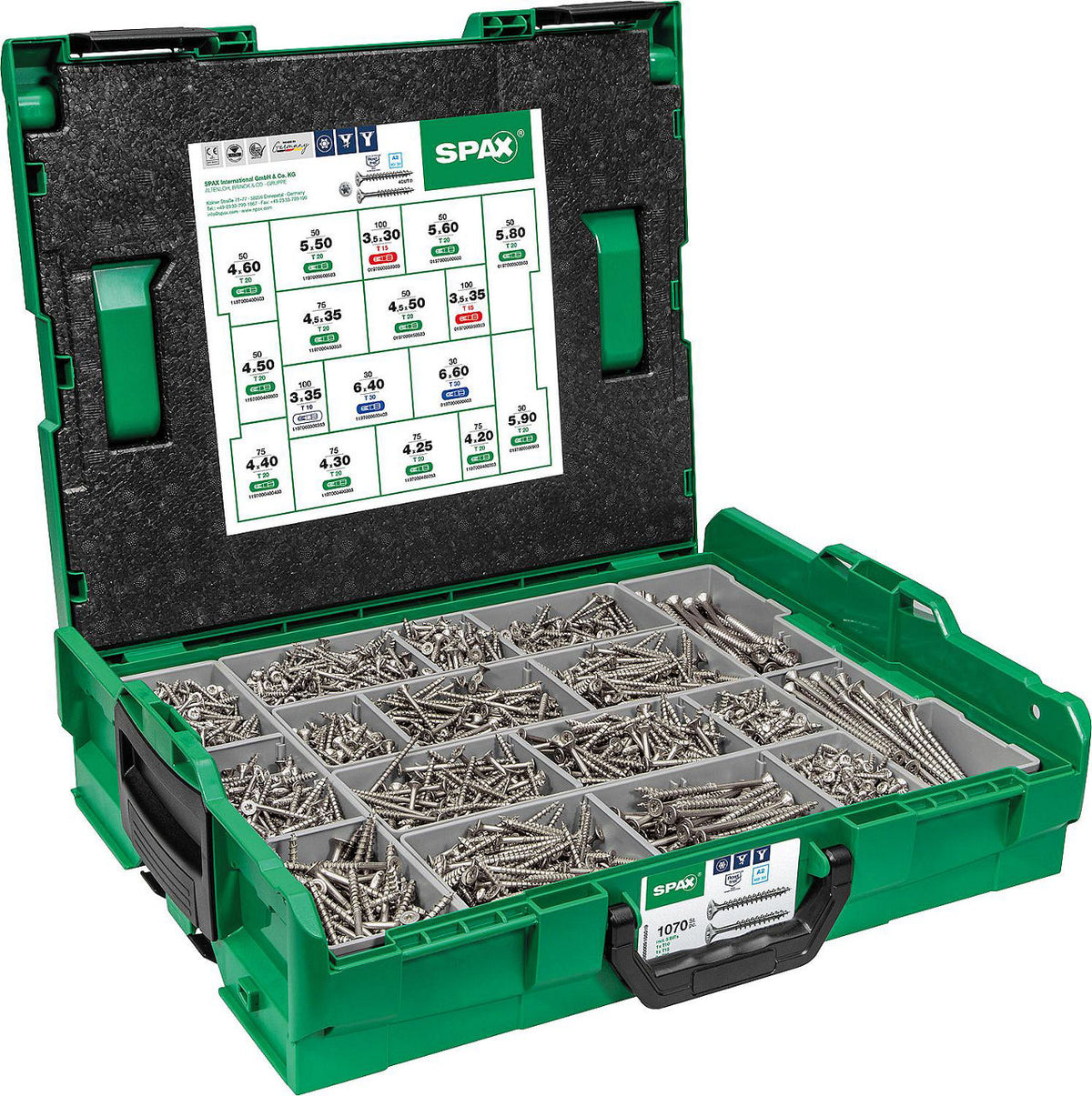 Set de vis à tête fraisée SPAX inox A2 T-STAR Plus, 1071 pièces, en L-BOXX