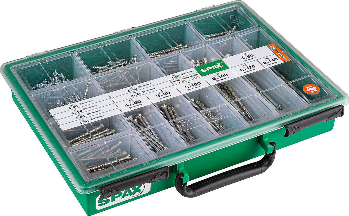 Set de vis à tête fraisée SPAX WIROX T-STAR Plus + embouts, 388 pièces